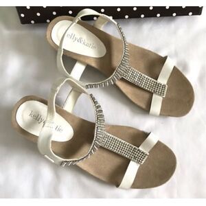 Kelly & katie wedge bling sandal shoe wood sole & white rhinestone crystal 9.5